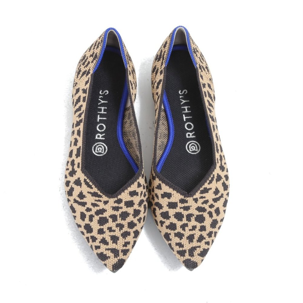 Rothys The Point Leopard Print Pointed Toe Slip on Flat Shoes